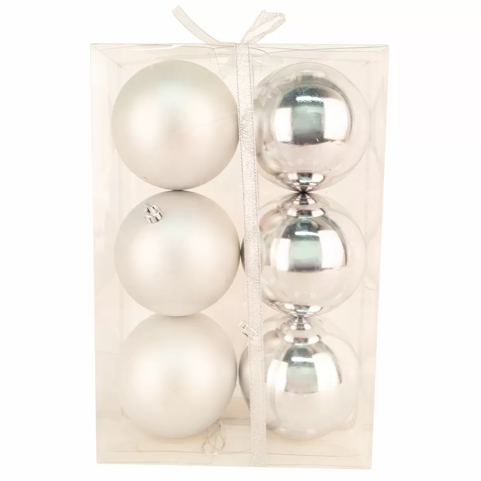 Christmas Forever BALLS BOXED 6PC 100MM SILVER SHINY/ MATT