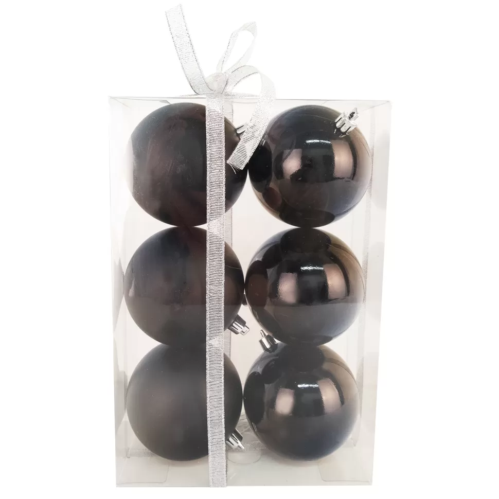 Christmas Forever BALLS BOXED 6PC 80MM BLACK SHINY/ MATT