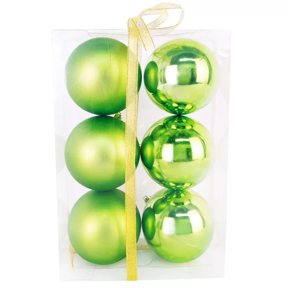 Christmas Forever BALLS BOXED 6PC 80MM CHARTREUSE SHINY /MATT