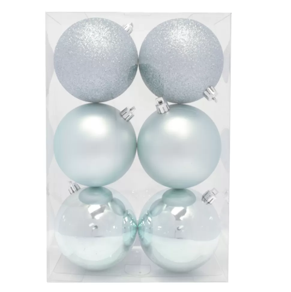 Christmas Forever BALLS BOXED 6PC 80MM COOL BLUE SHINY/ MATT