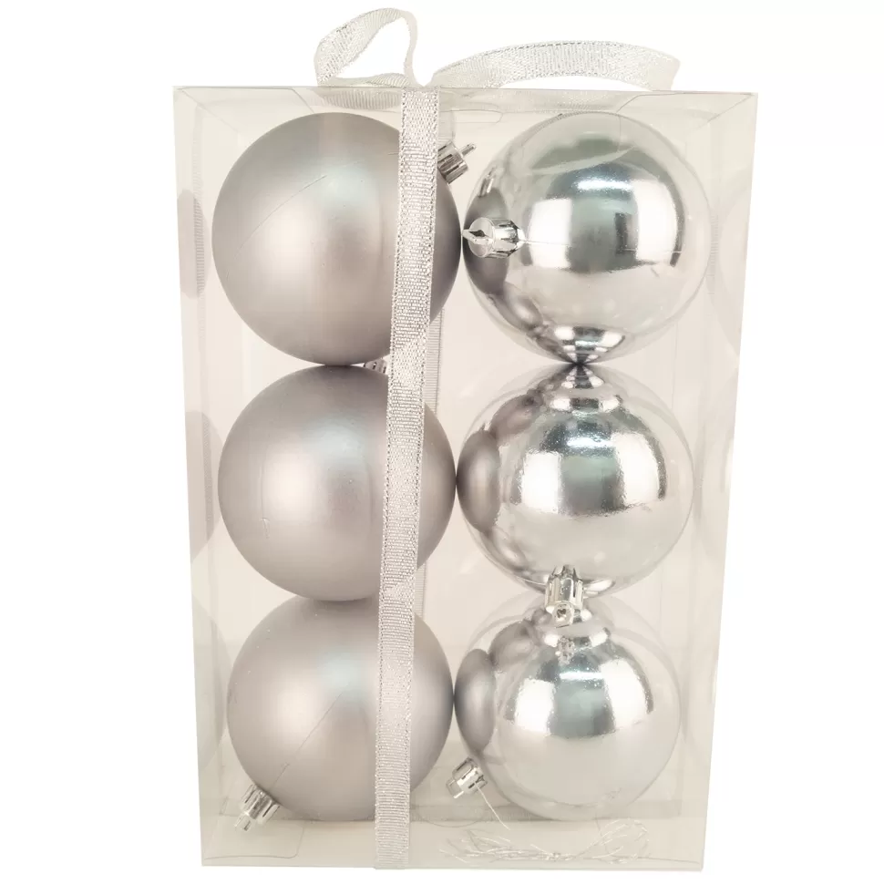Christmas Forever BALLS BOXED 6PC 80MM PEWTER SHINY/ MATT