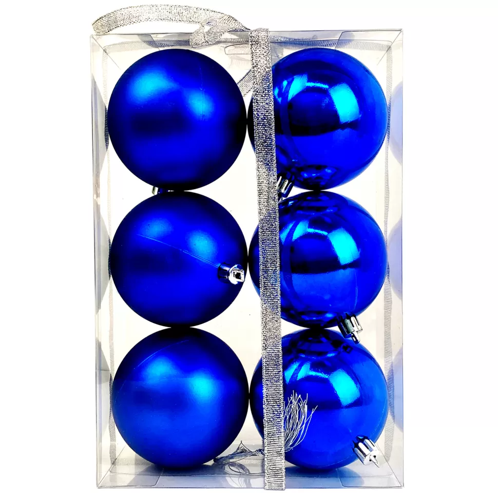 Christmas Forever BALLS BOXED 6PC 80MM ROYAL BLUE SHINY/ MATT