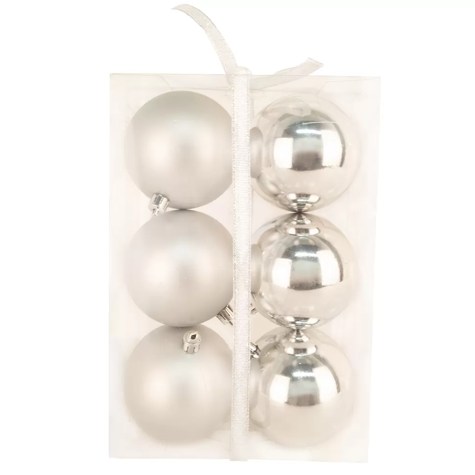 Christmas Forever BALLS BOXED 6PC 80MM SILVER SHINY/ MATT