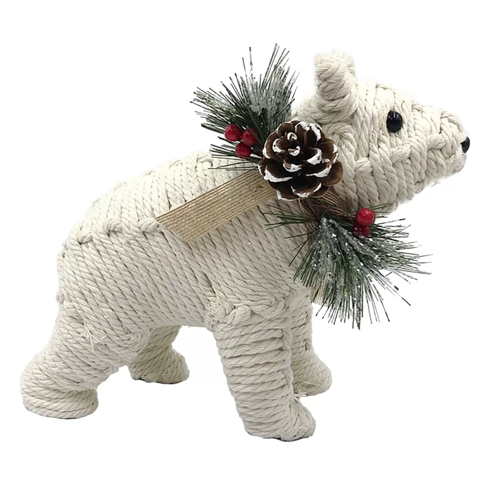 Christmas Forever BEAR CREAM/NAT. STANDING KNOTCRAFT 7.5″ CREAM/NATURAL W/ PINE, BERRIES & CONES
