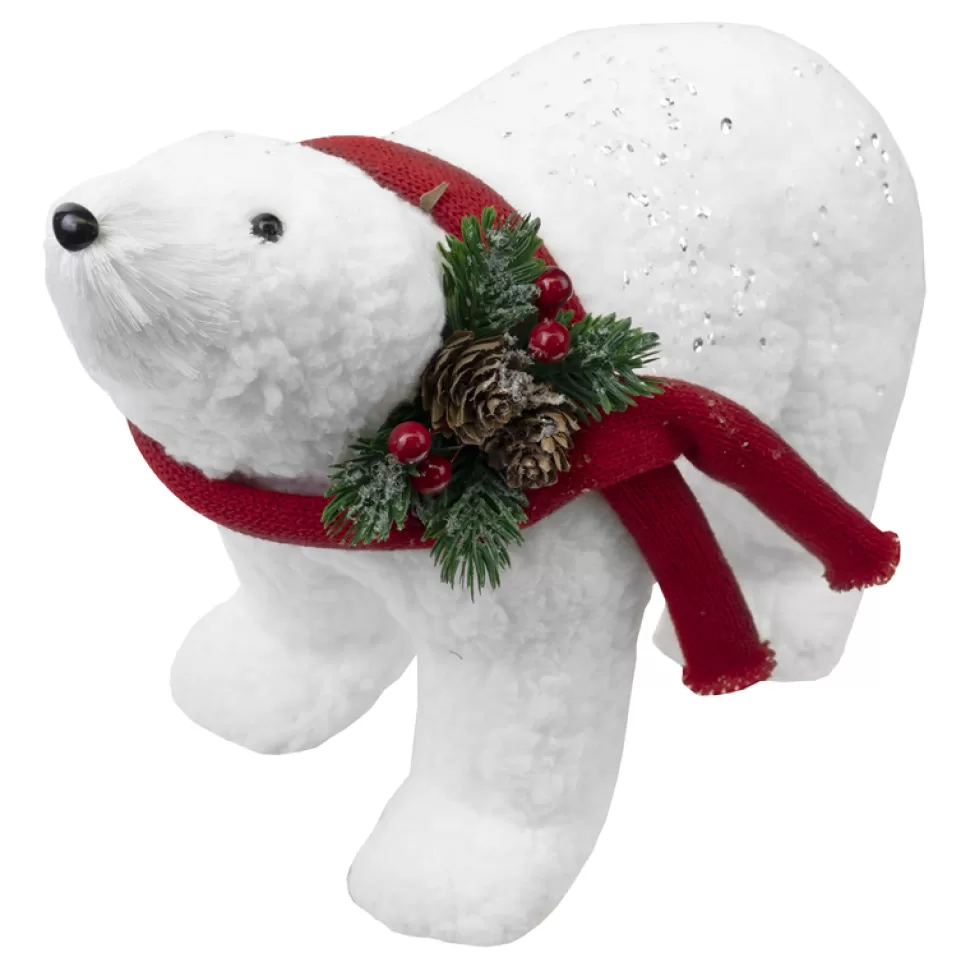 Christmas Forever BEAR WHITE WALKING 9.5″ FUR W/ CLEAR SEQUINS & RED SCARF