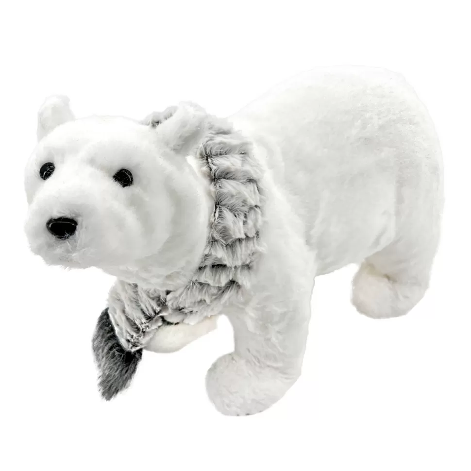 Christmas Forever BEAR WHITE WALKING 9″ FUR W/ GRAY SCARF