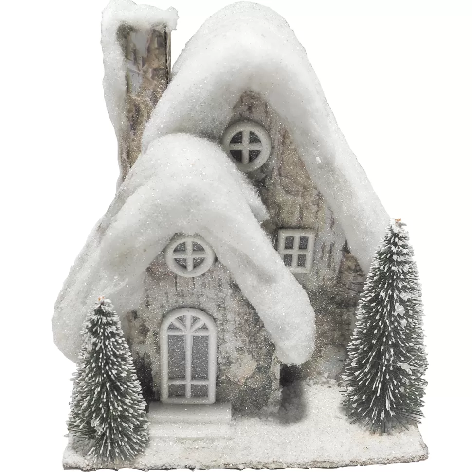 Christmas Forever BIRCH LOOK HOUSE 9″x10″X7″ W/ SNOW ROOF LED LIGHT-UP W/ TIMER