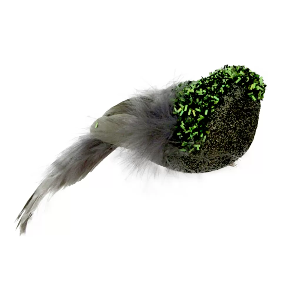 Christmas Forever BIRD GREEN FEATHERS 6″ W/ SEQUINS