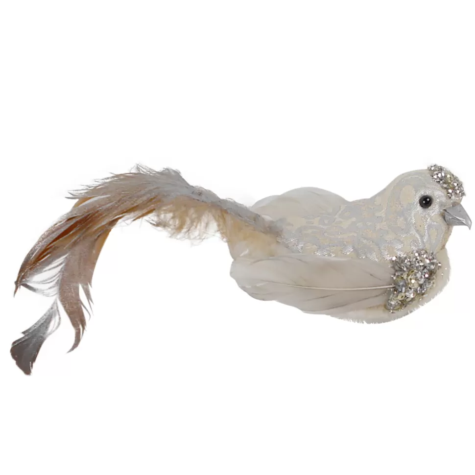 Christmas Forever BIRD IVORY FUR/FABRIC IVORY | GLITTER | SEQUINS 6.5″ X 3″