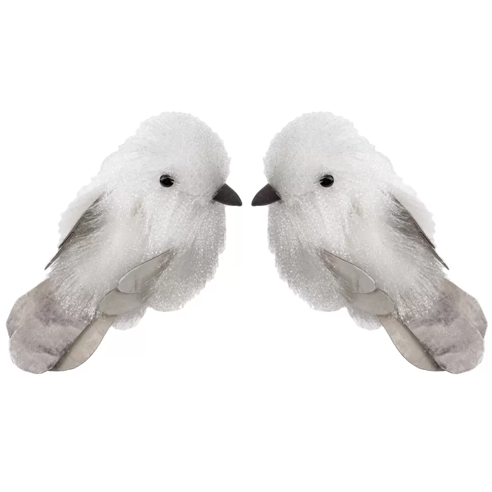 Christmas Forever BIRD NATURAL GRAY/WHITE 5″ W/ CLIP FEATHER TAIL 3/S