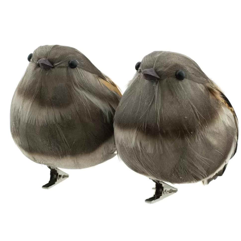 Christmas Forever BIRD NATURAL/GRAY/BROWN 5″ W/ CLIP 2/S