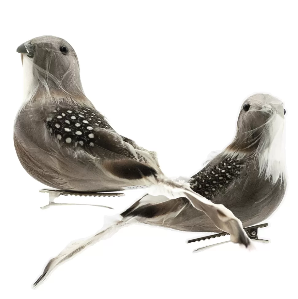 Christmas Forever BIRD NATURAL/TAUPE/ WHITE 6″ W/ CLIP 2/S