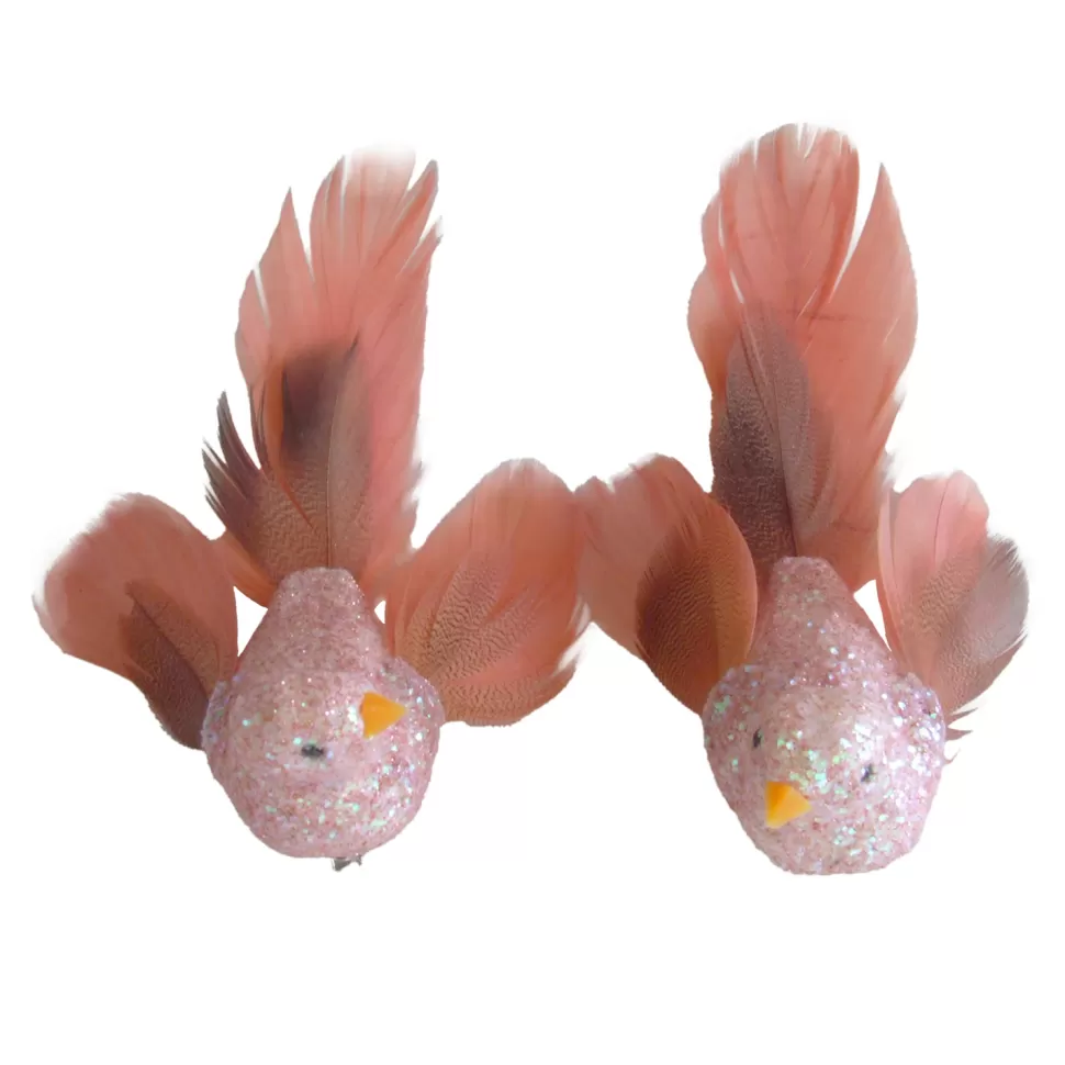 Christmas Forever BIRD PINK FEATHERS 7″ PINK GLITTER W/ CLIP 2 ASSTD.