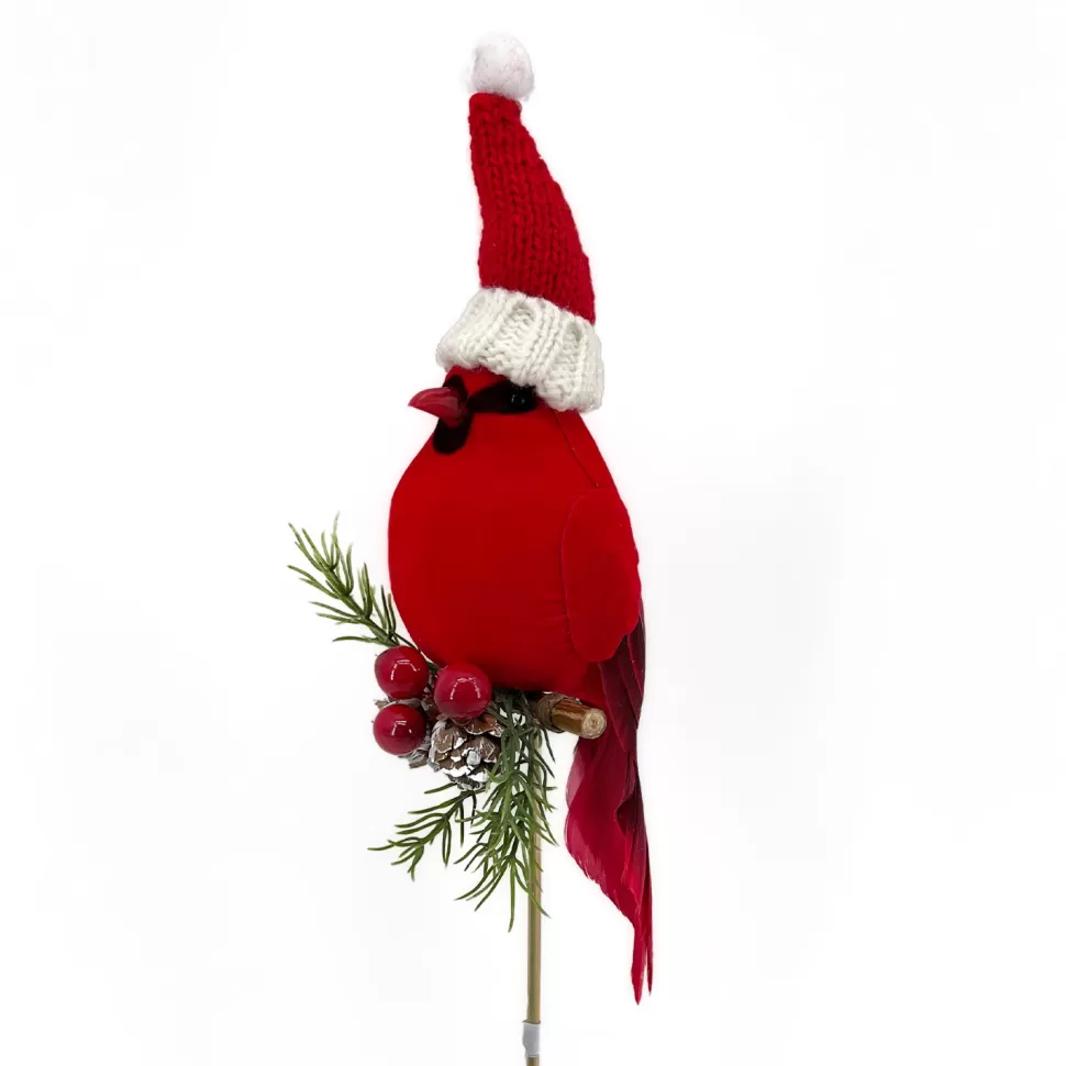 Christmas Forever BIRD RED CARDINAL 13.5″ W/ SANTA HAT ON PICK