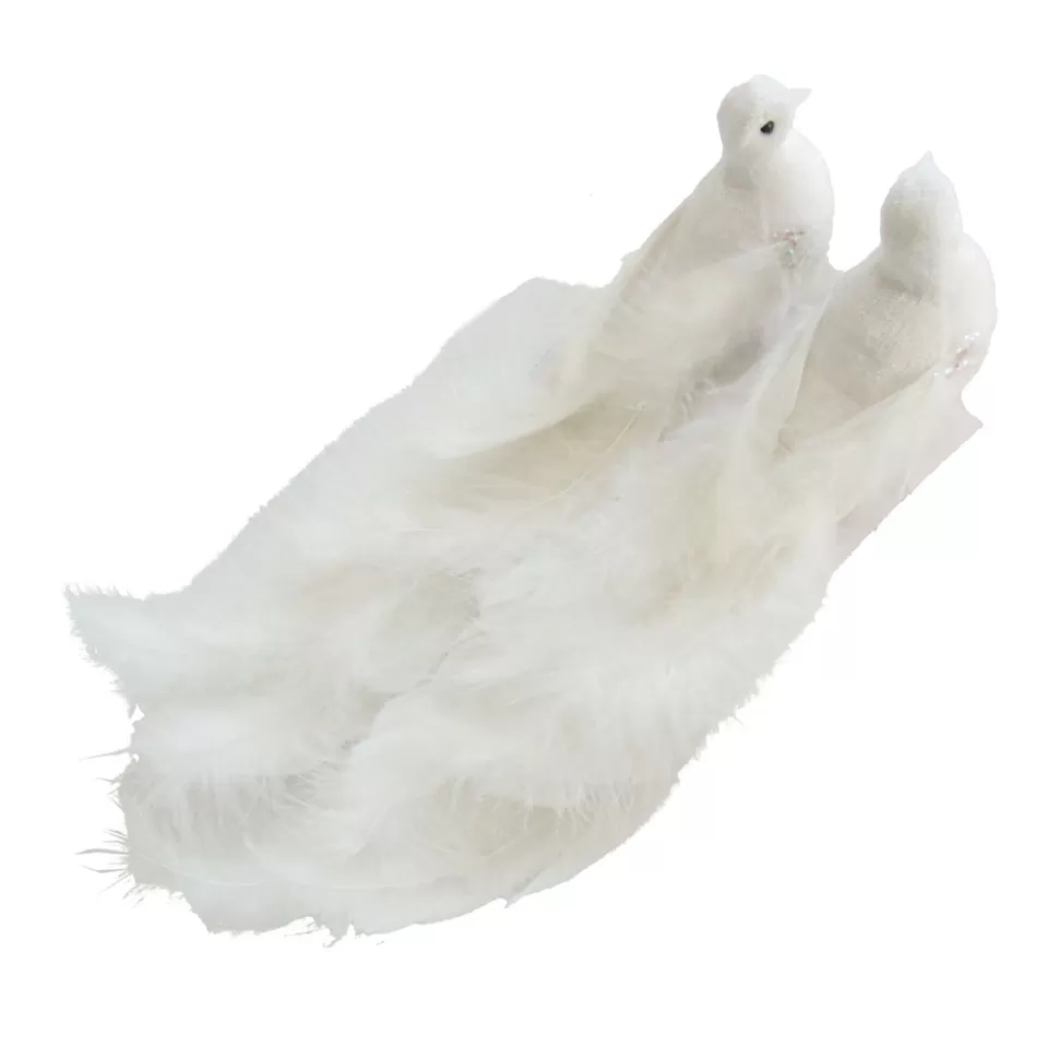 Christmas Forever BIRD WHITE 10.25″ FABRIC W/ LONG TAIL 2/S W/ CLIP