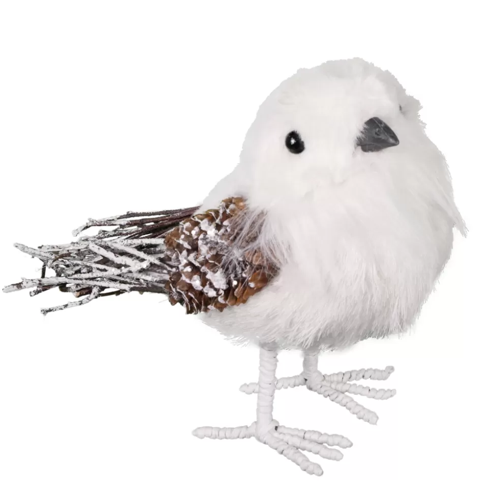 Christmas Forever BIRD WHITE/IVORY 5″ FAUX FUR W/ TWIG TAIL