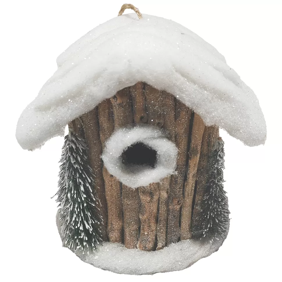 Christmas Forever BIRDHOUSE SNOWED/RATTAN 7″ NATURAL/BIRCH LOOK