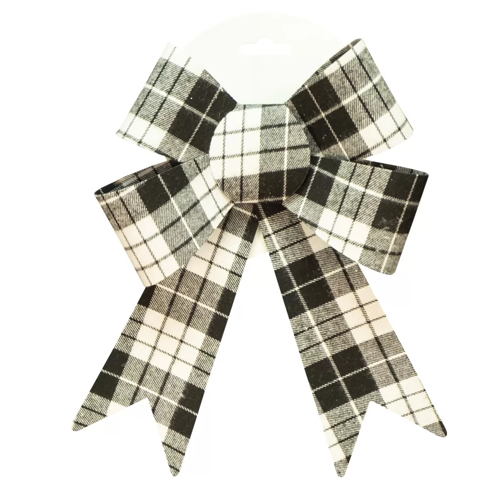 Christmas Forever BOW BLACK/ WHITE PLAID 7″ X 12″