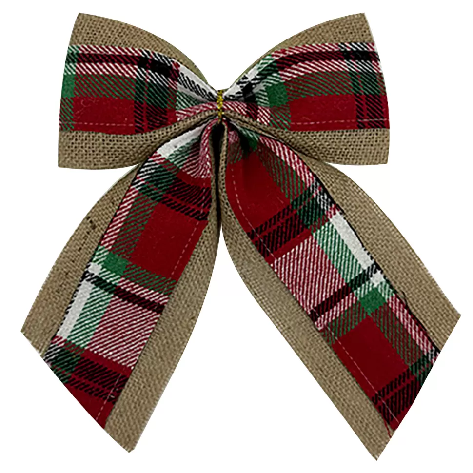 Christmas Forever BOW BURLAP/PLAID 10.5″