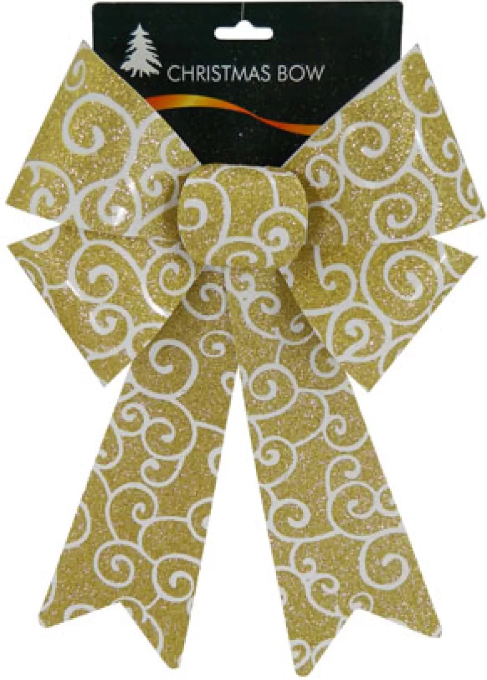 Christmas Forever BOW GOLD/ WHITE GLITTER 9″ X 14″ SWIRL PATTERN