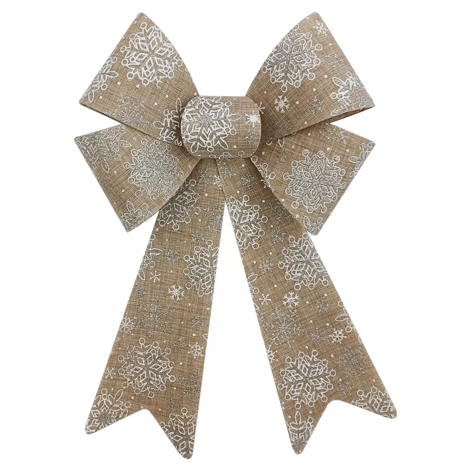 Christmas Forever BOW NATURAL 9″x15″ PRE FORMED W/ WHITE SNOWFLAKE