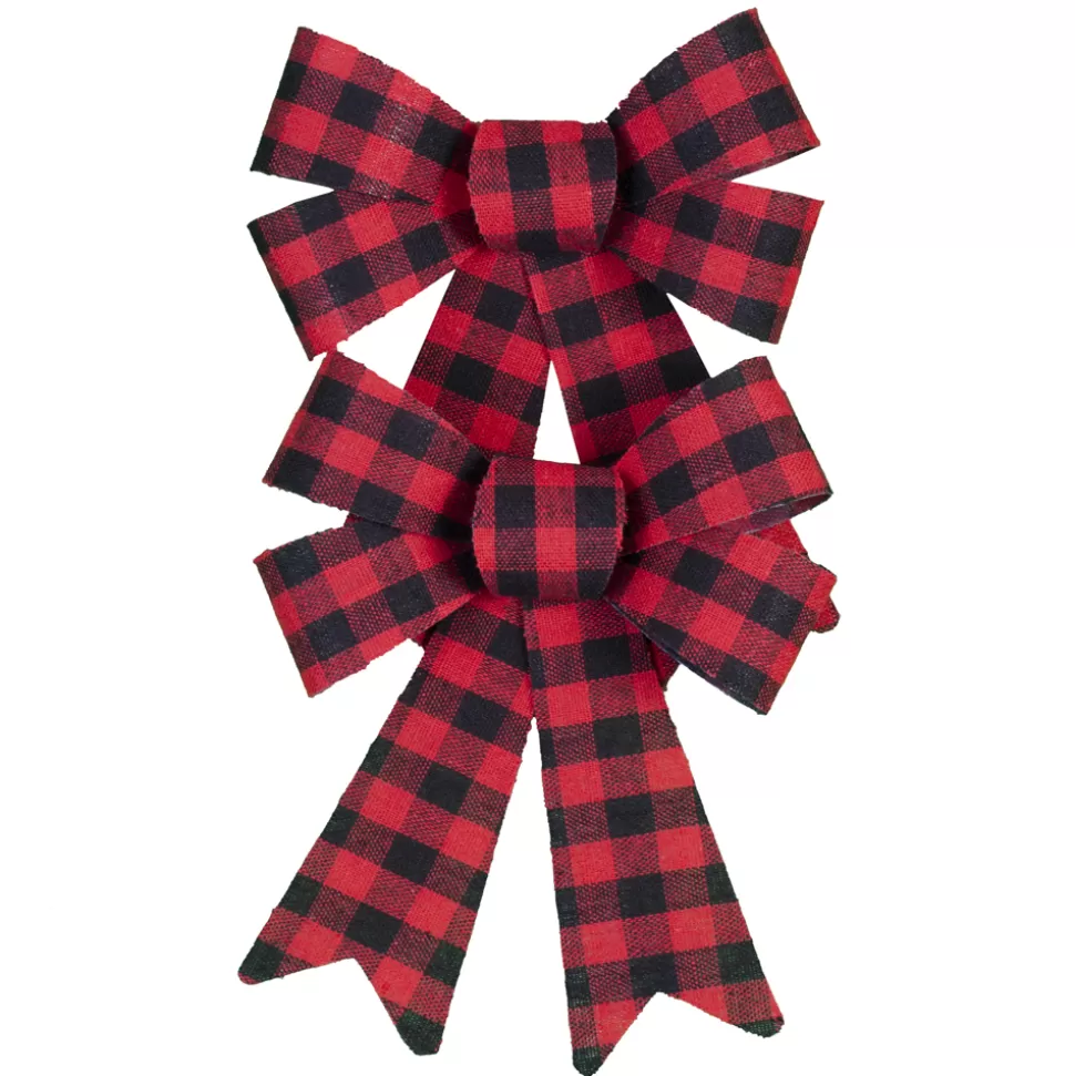 Christmas Forever BOW RED/ BLACK 5.5″ X 8″ 2PCS BUFFALO PLAID