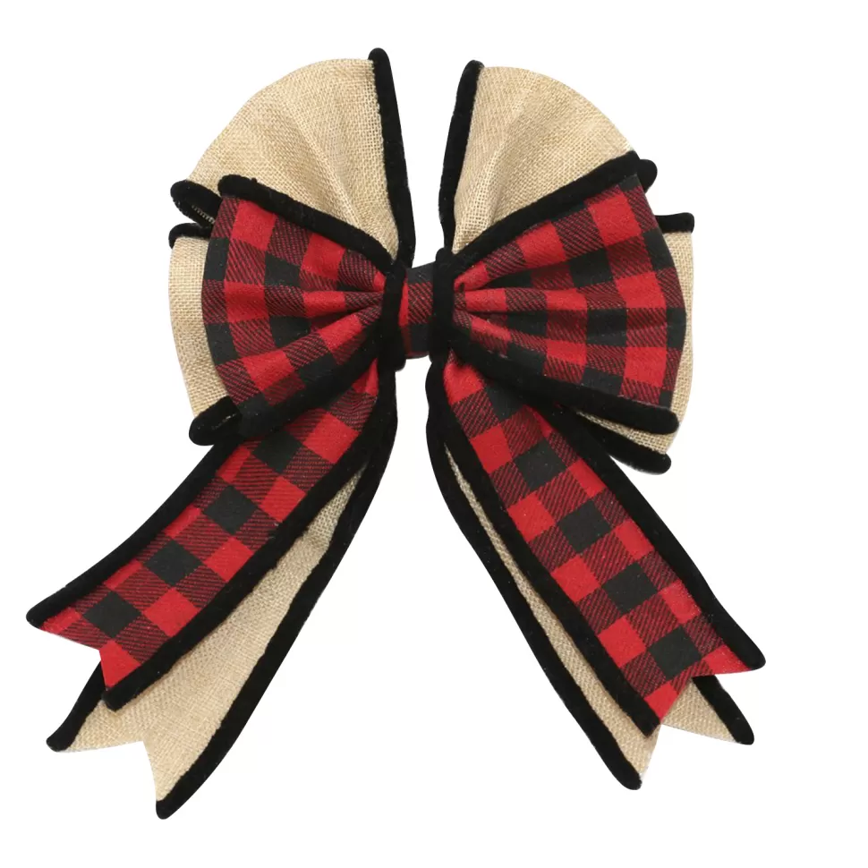 Christmas Forever BOW RED/ BLACK PLAID & BURLAP 11″ X 8″