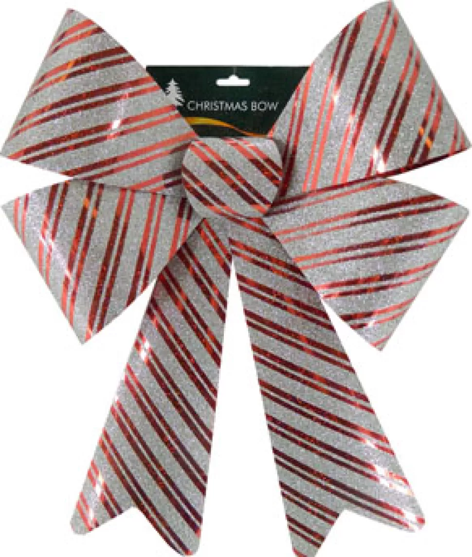 Christmas Forever BOW RED/ SILVER GLITTER 14″X20″ STIPE PATTERN