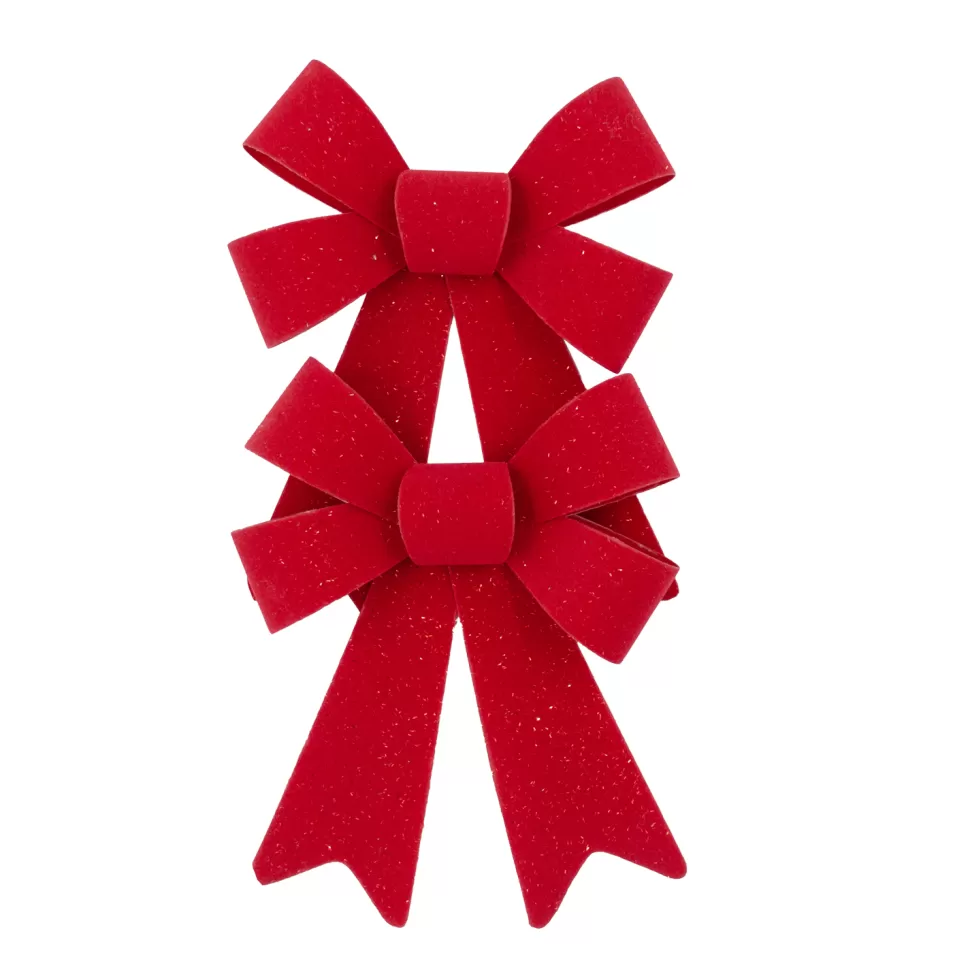 Christmas Forever BOW RED VELVET W/ SPARKLE 2PC 5.5″x8″ PRE FORMED PVC