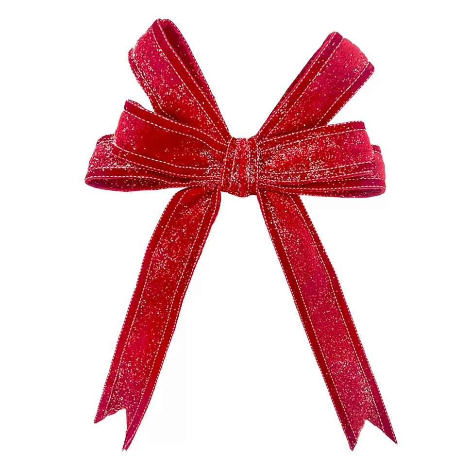 Christmas Forever BOW RED W/ WIRE EDGE15.5″ FROSTED/GLITTER