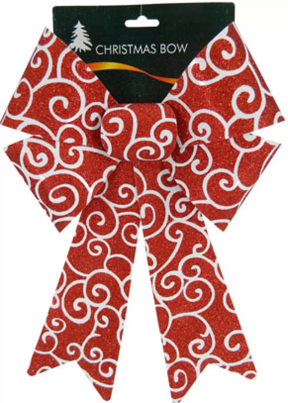 Christmas Forever BOW RED/ WHITE GLITTER 9″ X 14″ SWIRL PATTERN