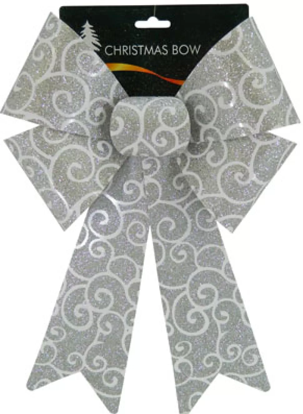 Christmas Forever BOW SILVER/ WHITE GLITTER 9″ X 14″ SWIRL PATTERN
