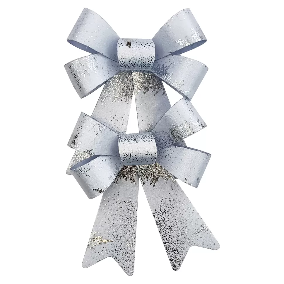 Christmas Forever BOW SILVER/WHITE FOIL 2PC 5.5″x8″ PRE FORMED PVC