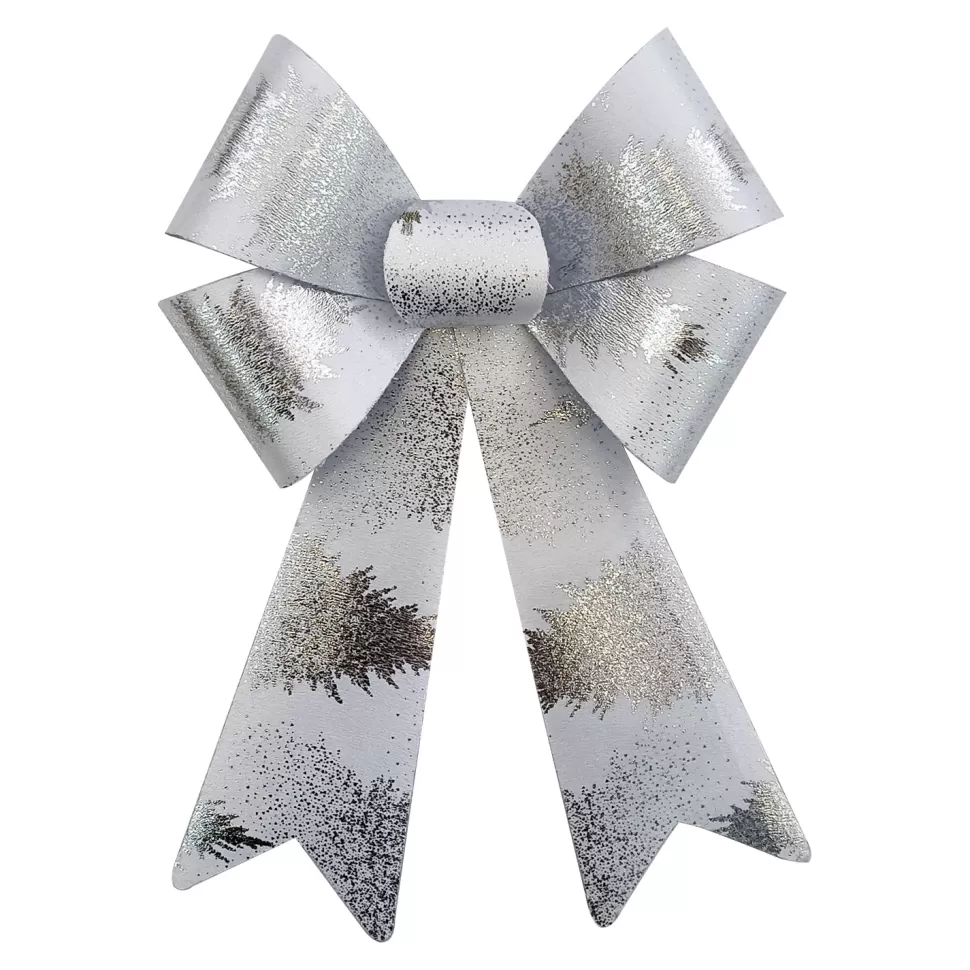 Christmas Forever BOW SILVER/WHITE FOIL 9″x15″ PRE FORMED PVC