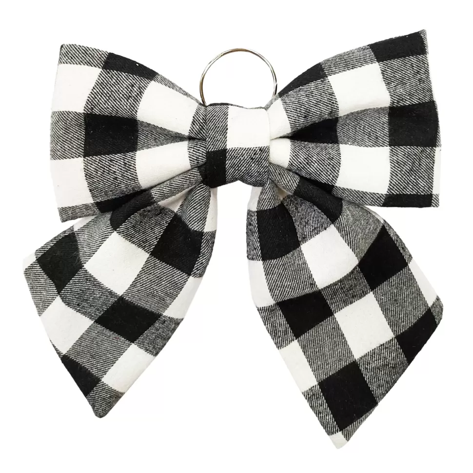 Christmas Forever BOW SPONGE /FABRIC 13.5″ BLACK/ WHITE CHECK