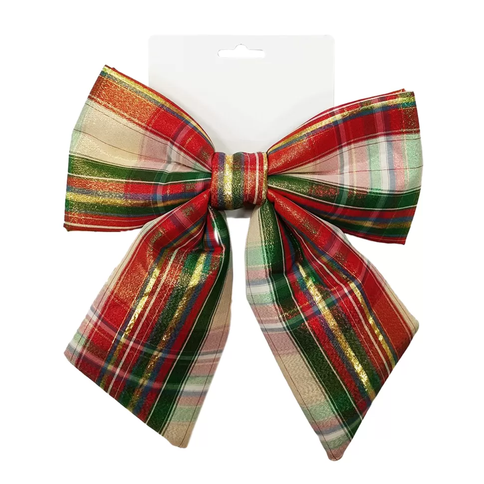 Christmas Forever BOW SPONGE/FABRIC 8.5″ RED/GOLD/GREEN