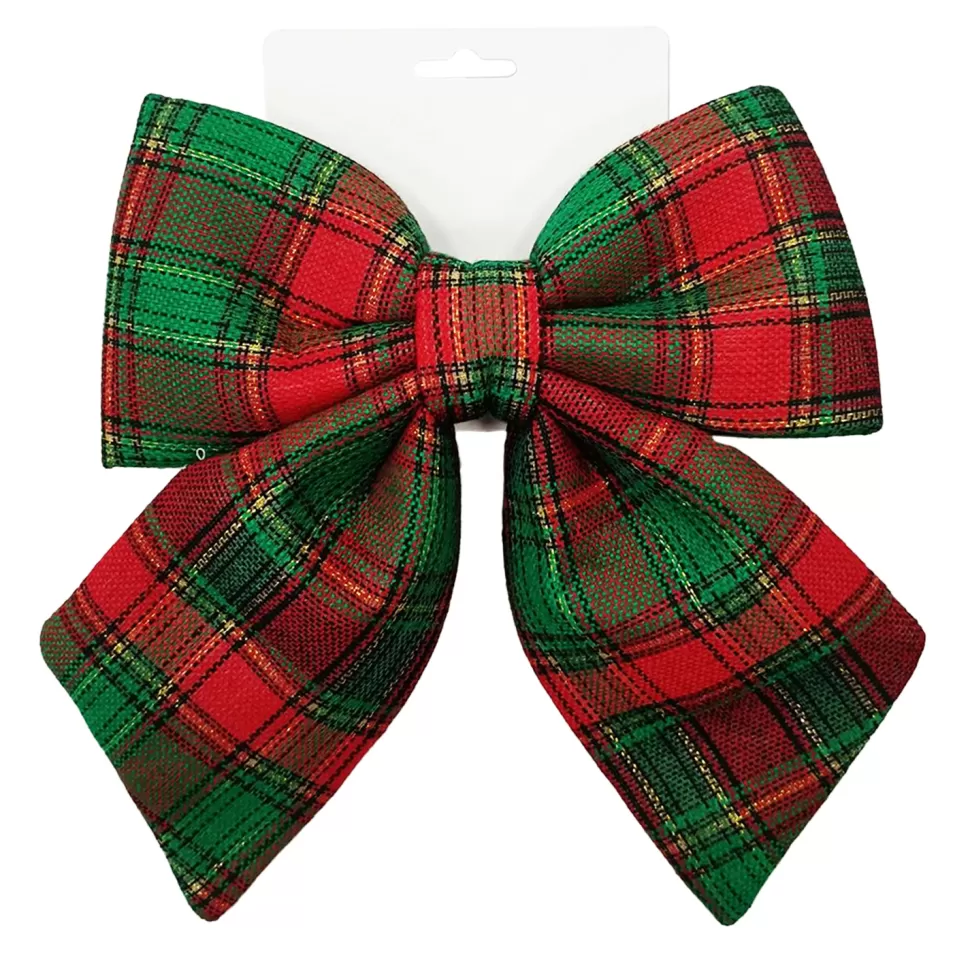 Christmas Forever BOW SPONGE/FABRIC 8.5″ RED/GREEN PLAID