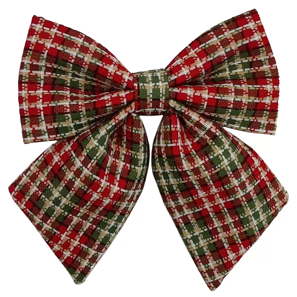 Christmas Forever BOW SPONGE/FABRIC 8.5″ RED/GREEN/BEIGE PLAID