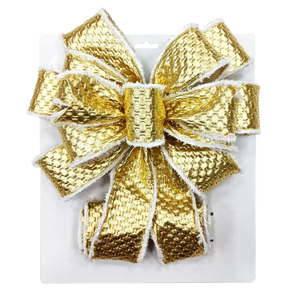 Christmas Forever BOW TREE TOPPER 11″ X 31″ SHINY GOLD WITH VELVET TRIM