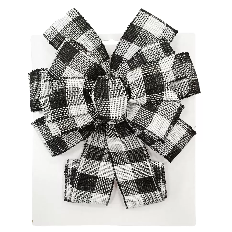 Christmas Forever BOW TREE TOPPER 11″ X 31″ WHITE/BLACK BUFFALO PLAID
