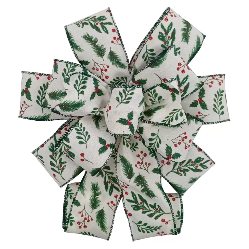 Christmas Forever BOW TREE TOPPER 11″x31″ GREEN W/ HOLY BERRY