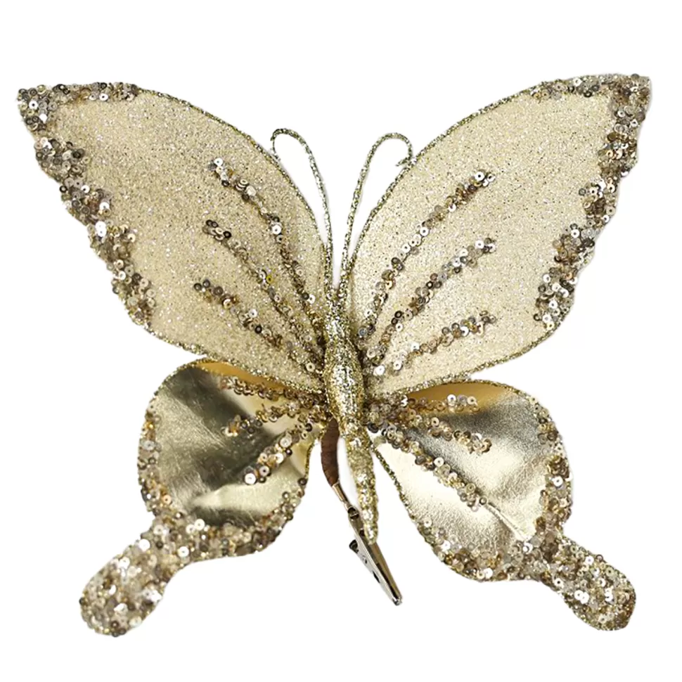 Christmas Forever BUTTERFLY CHAMPAGNE 9″x7.8″ GLITTER METALLIC