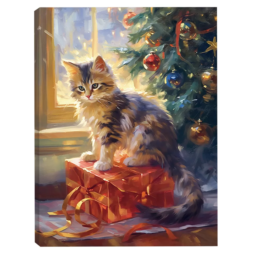 Christmas Forever CANVAS 12″x15″LIGHT UP CAT 3PCS LED+6/18TIMER
