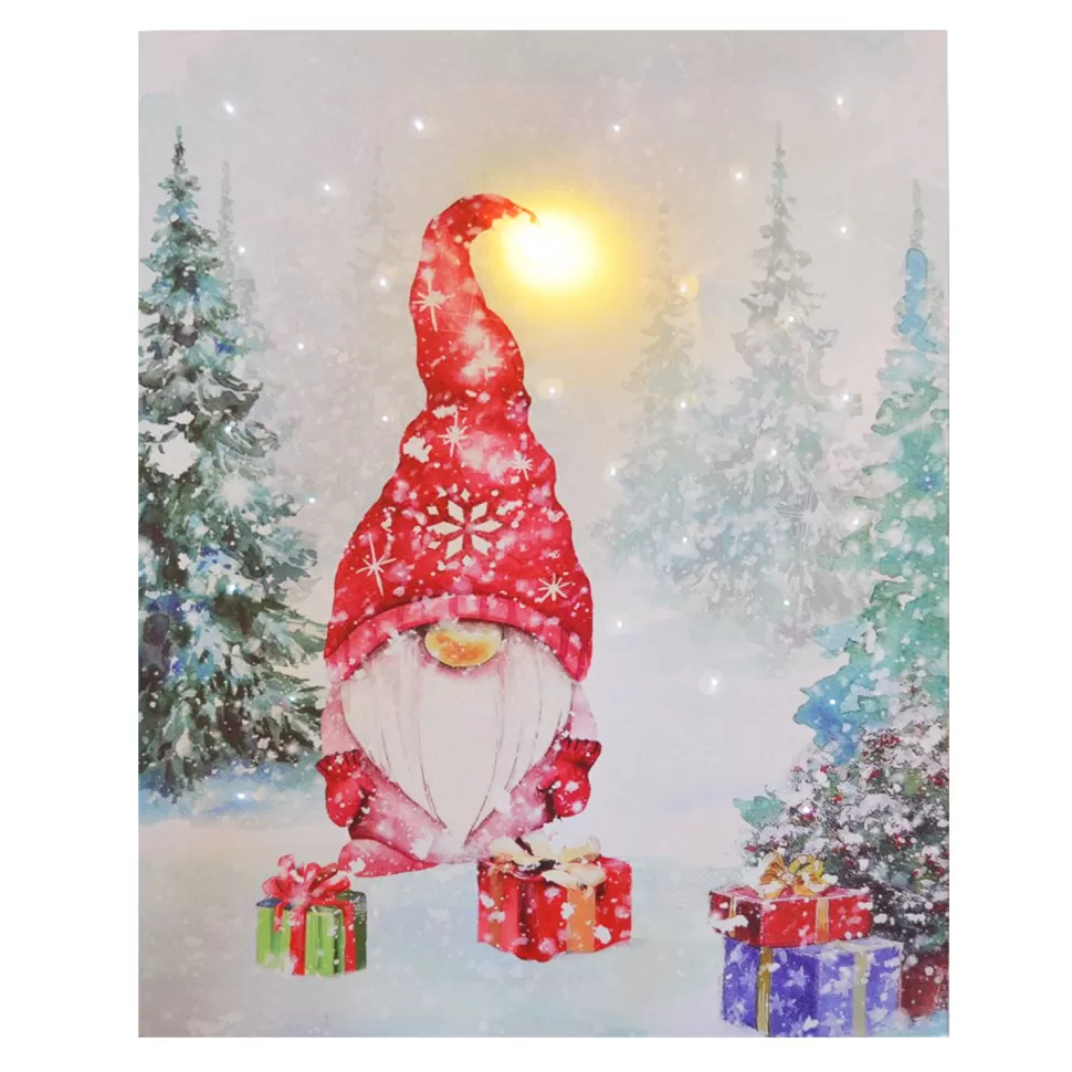 Christmas Forever CANVAS 12″X16″ 1 LED+30 FBR GNOME SNOWY SCENE W/TIMER