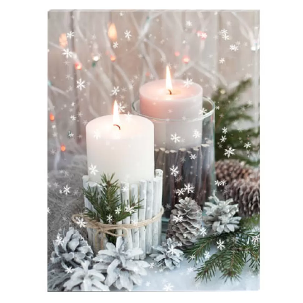 Christmas Forever CANVAS 12″x16″ LIGHT UP CANDLES 2PCS LED+BLOW FUNCTION