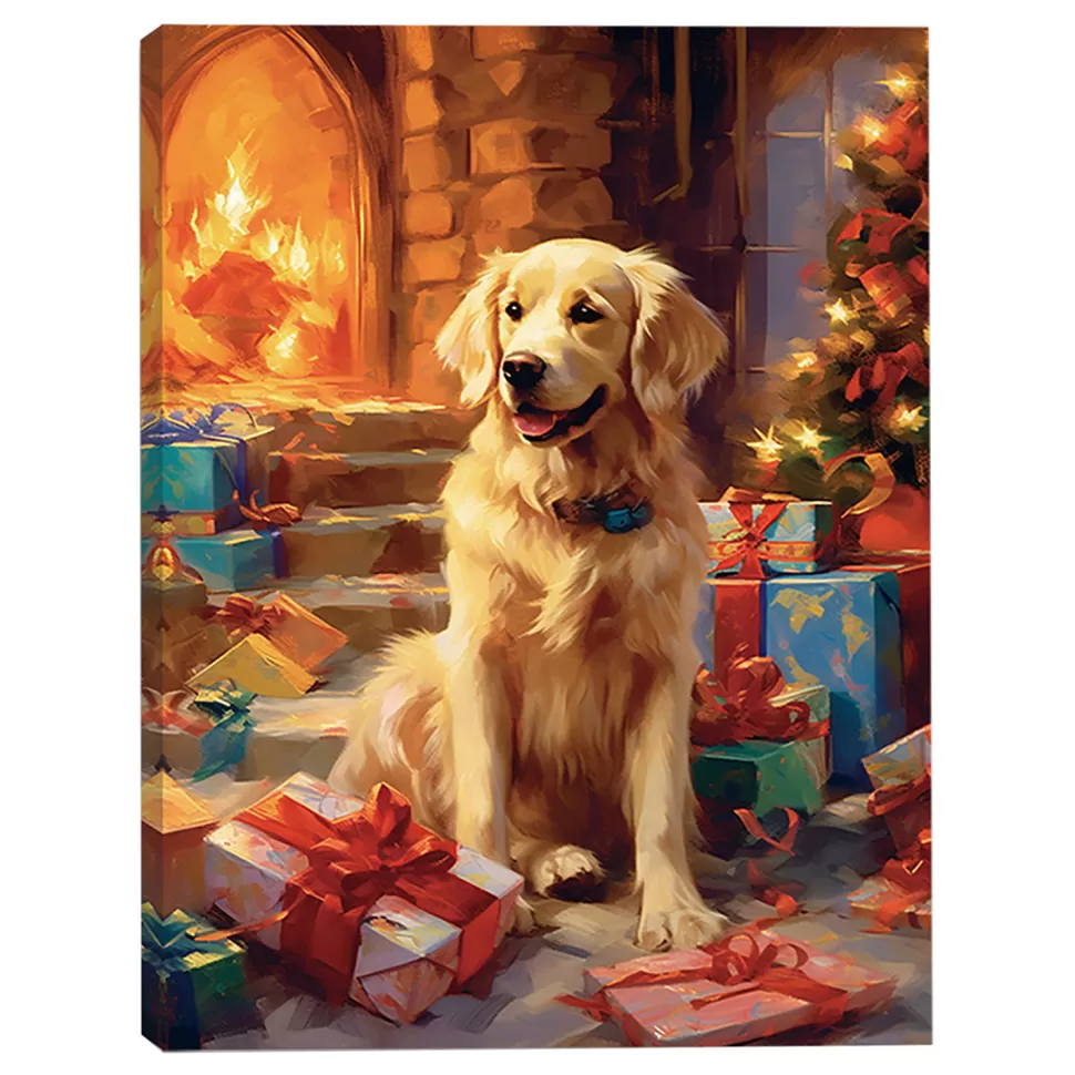 Christmas Forever CANVAS 12″x16″ LIGHT UP DOG 5PCS LED+6/18TIMER