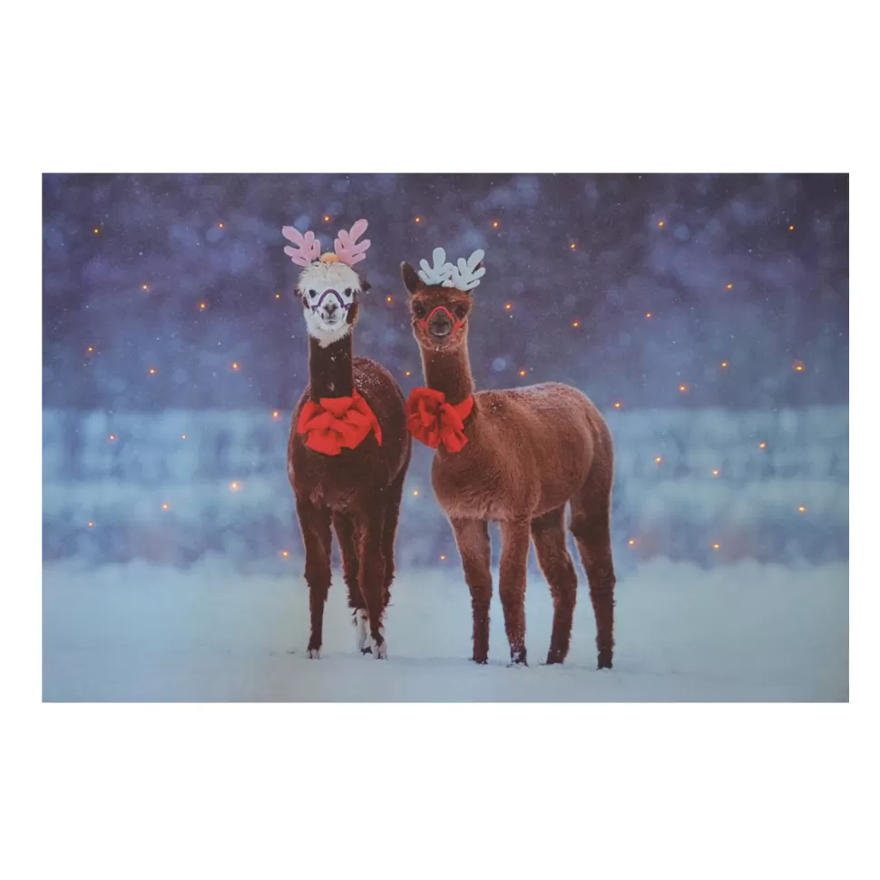 Christmas Forever CANVAS 16″X12″ 40 FIBERS 2 LLAMA W/TIMER