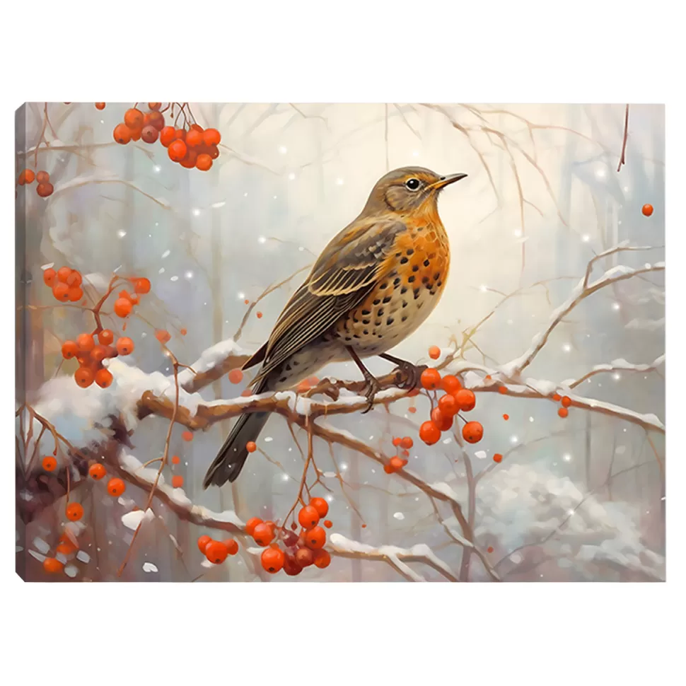 Christmas Forever CANVAS 16″x12″ LIGHT UP 15.5″x12″ CARDINAL 30PCS LED FIBERS+6/18TIMER