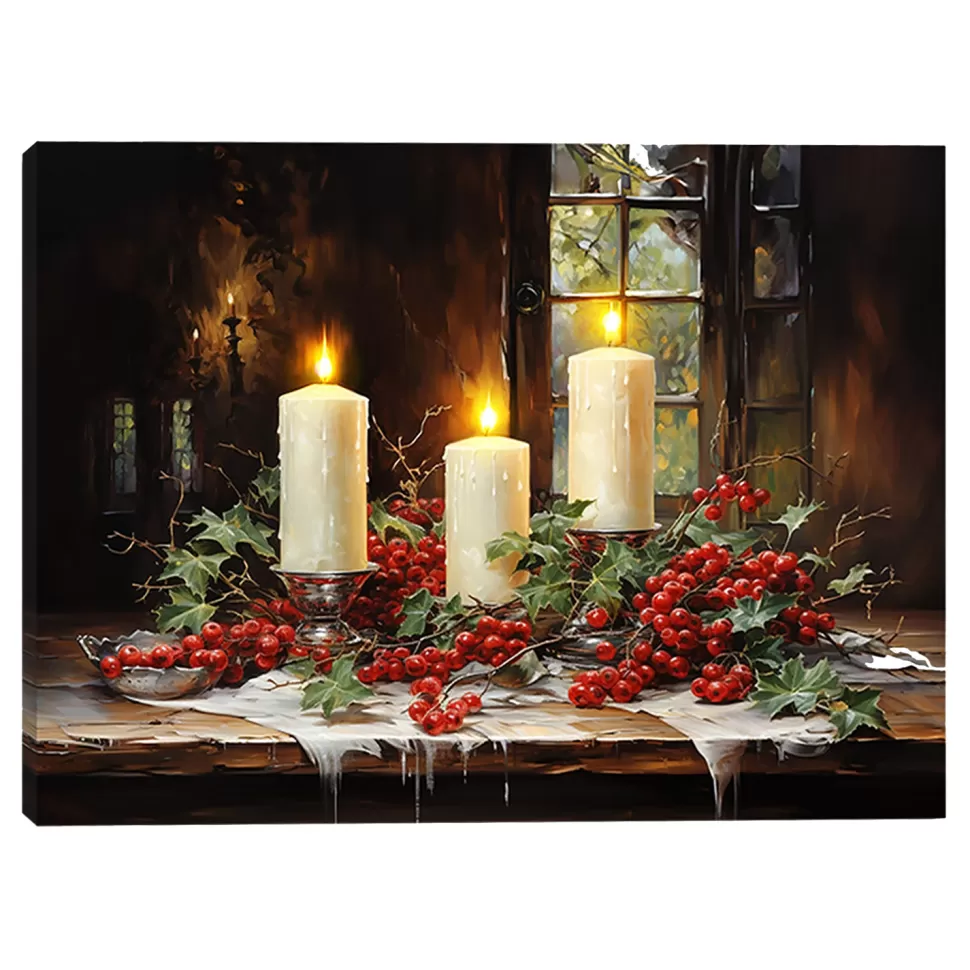Christmas Forever CANVAS 16″x12″ LIGHT UP CANDLES 3PCS LED+BLOW FUNCTION