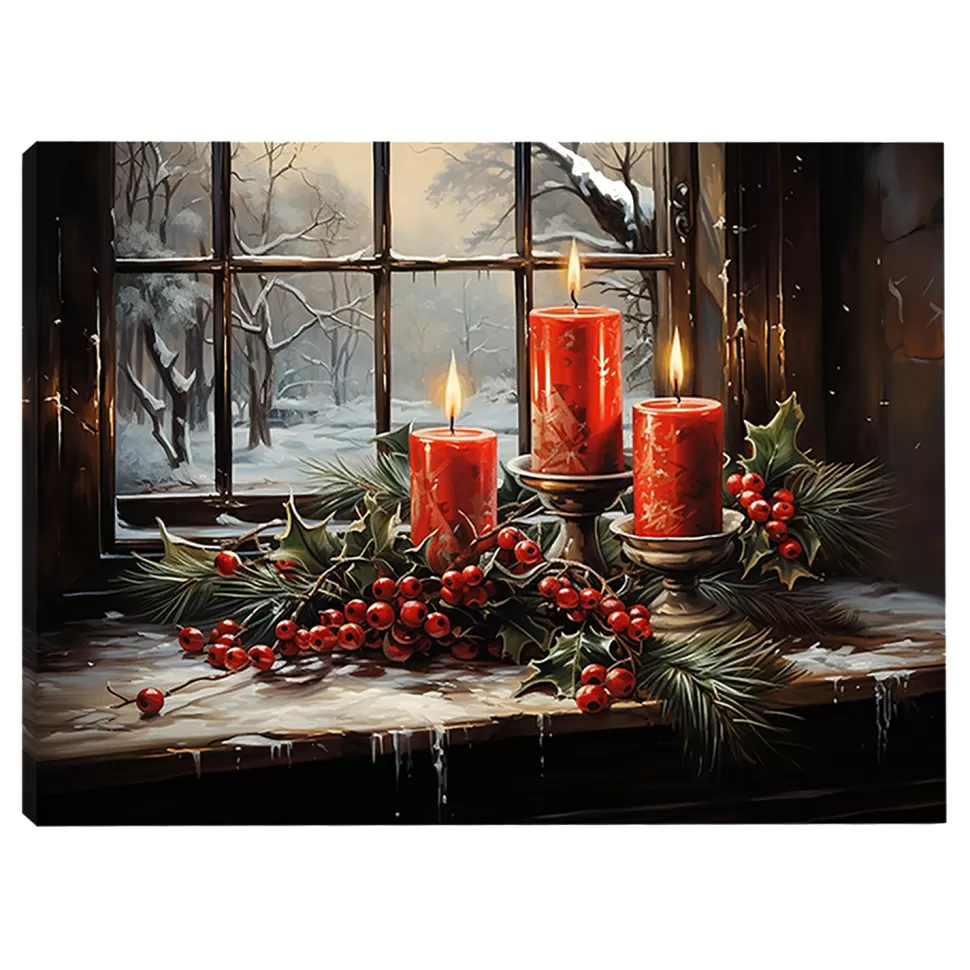 Christmas Forever CANVAS 16″x12″ LIGHT UP CANDLES 3PCS LED+BLOW FUNCTION
